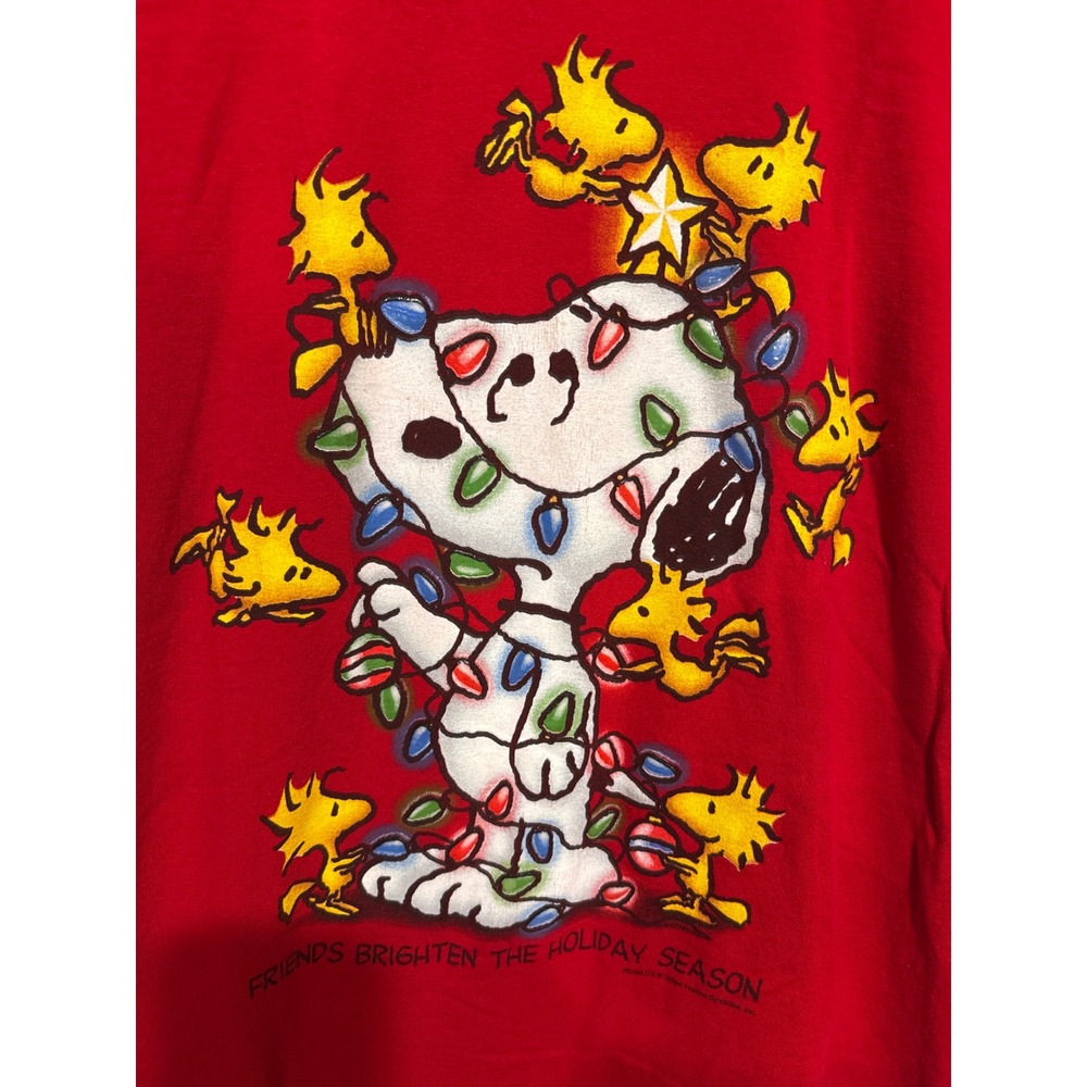 Peanuts Snoopy Woodstock Christmas T-Shirt Red Yazbek Graphic Tee Mens Medium - Picture 2 of 5